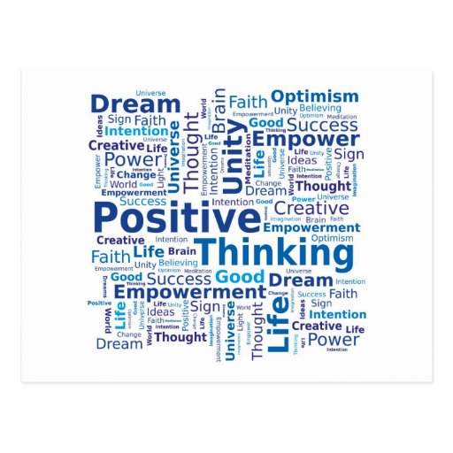 Positive Thinking Word Cloud - Blue Colours Postcard | Zazzle