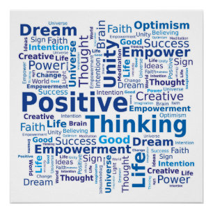 Positive Thinking Word Cloud - Blue Poster