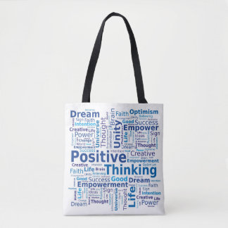 Positive Thinking Word Cloud - Blue Tote Bag