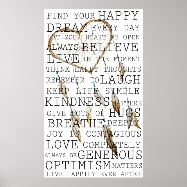 Positive Thoughts Inspirational Dream Catcher Poster (Front)