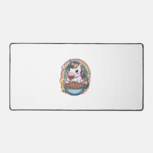 Positive unicorn with cereal bowl Long Sleeve T-Sh Desk Mat