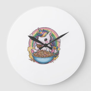 Positive unicorn with cereal bowl Long Sleeve T-Sh Large Clock
