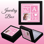 Positive vibes add photo initial pink white gift box<br><div class="desc">Keepsake jewellery / jewellery gift box.
Personalise with an initial and photo.
Positive vibes / Love,  with a love heart and the colours dark and light pink and white.</div>