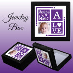 Positive vibes add photo initial purple jewellery gift box<br><div class="desc">Keepsake jewellery / jewellery gift box.
Personalise with an initial and photo.
Positive vibes / Love,  with a love heart and the colours purple and white.</div>