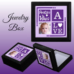 Positive vibes add photo initial purple white gift box<br><div class="desc">Keepsake jewellery / jewellery gift box.
Personalise with an initial and photo.
Positive vibes / Love,  with a love heart and the colours light and dark purple and white.</div>