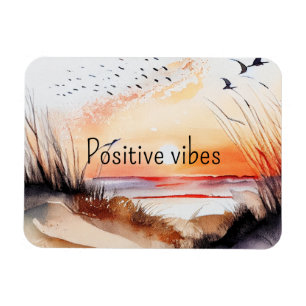 Positive Vibes Beach Sunset with Birds Magnet