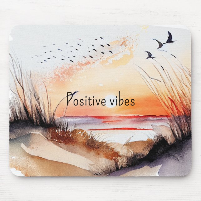 Positive Vibes Beach Sunset with Birds Mouse Mat (Front)
