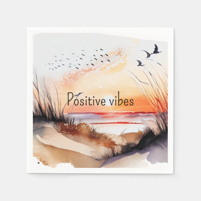 Positive Vibes Beach Sunset with Birds     Napkin (Front)