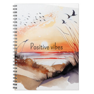 Positive Vibes Beach Sunset with Birds      Notebook