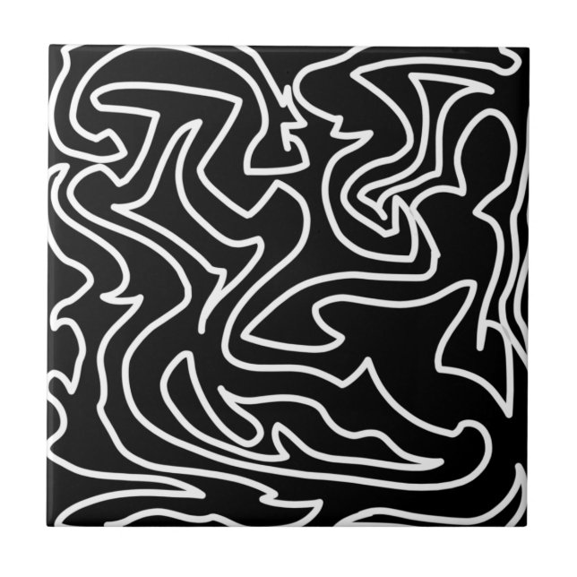 Positive Vibes Bold Black White Abstract Tile (Front)