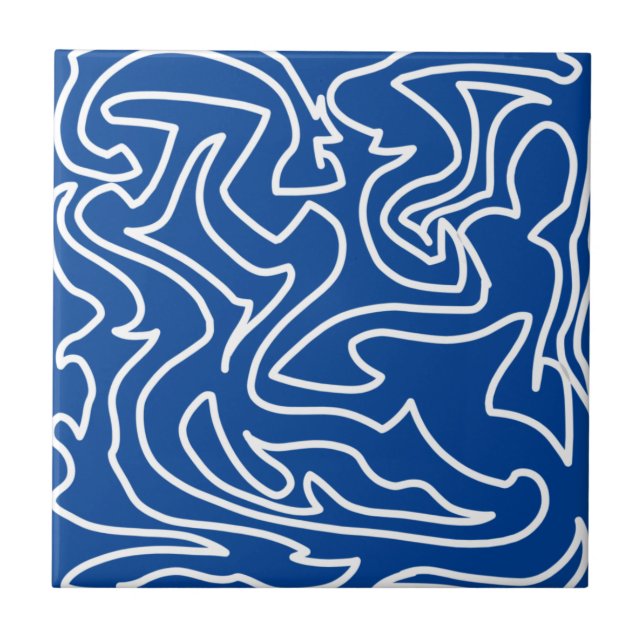 Positive Vibes Bold Blue White Abstract Tile (Front)