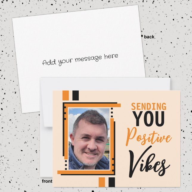 Positive vibes encouragement add photo orange postcard (Creator Uploaded)