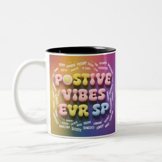"Positive Vibes in Every Sip" Two-Tone Coffee Mug (Left)