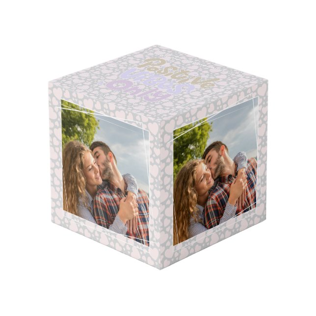 Positive vibes only add photo personalised cube (Front Angled)