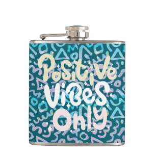 Positive vibes only green geometric boho hip flask