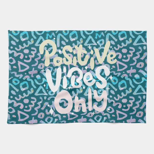 Positive vibes only green geometric tea towel (Horizontal)