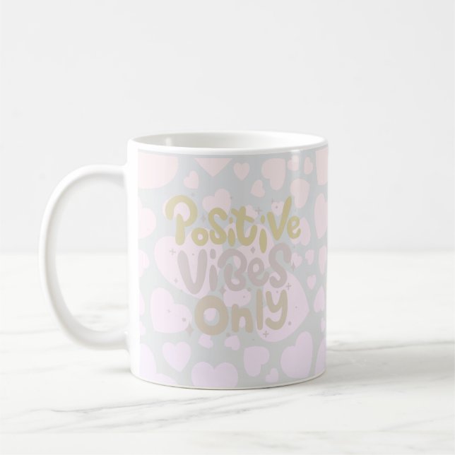 Positive vibes only neutral colour boho style coffee mug (Left)