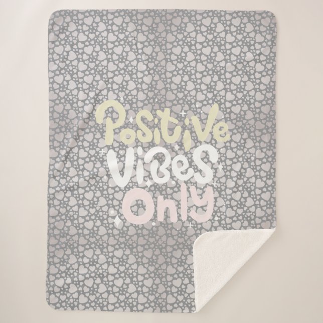 Positive vibes only neutral colour boho style sherpa blanket (Front)