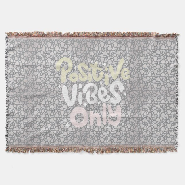 Positive vibes only neutral colour boho style throw blanket (Front)