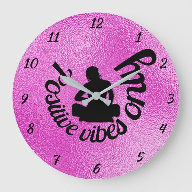 Positive Vibes Only Zen Yoga Meditation Purple Large Clock (Front)