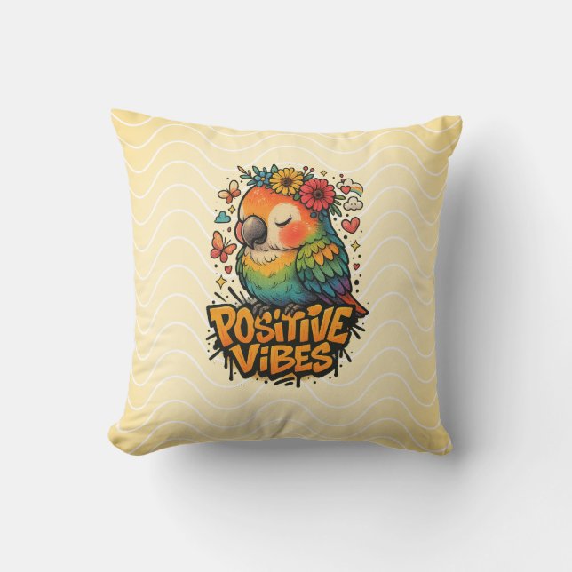 “Positive Vibes” Parrot Cushion (Front)