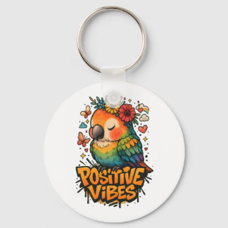 “Positive Vibes” Parrot Key Ring