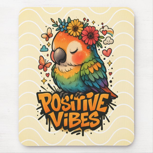 “Positive Vibes” Parrot Mouse Mat (Front)
