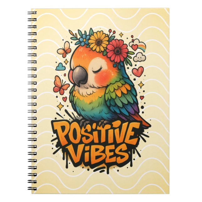 “Positive Vibes” Parrot Notebook (Front)