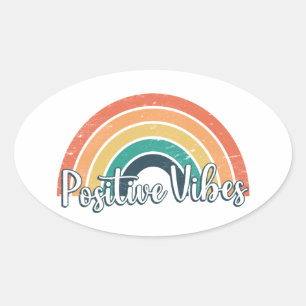 Positive Vibes Retro Vintage Sunset Oval Sticker