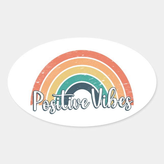 Positive Vibes Retro Vintage Sunset Oval Sticker (Front)