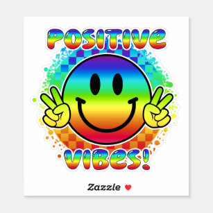 Positive Vibes Smile Face Emoji Peace Sign Vinyl