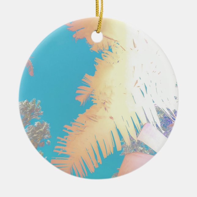 Positive Vibes Tropical Palm Trees Ceramic Tree Decoration (Front)