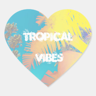 Positive Vibes Tropical Palm Trees Heart Sticker