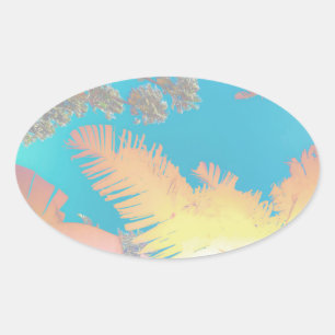 Positive Vibes Tropical Palm Trees Oval Sticker