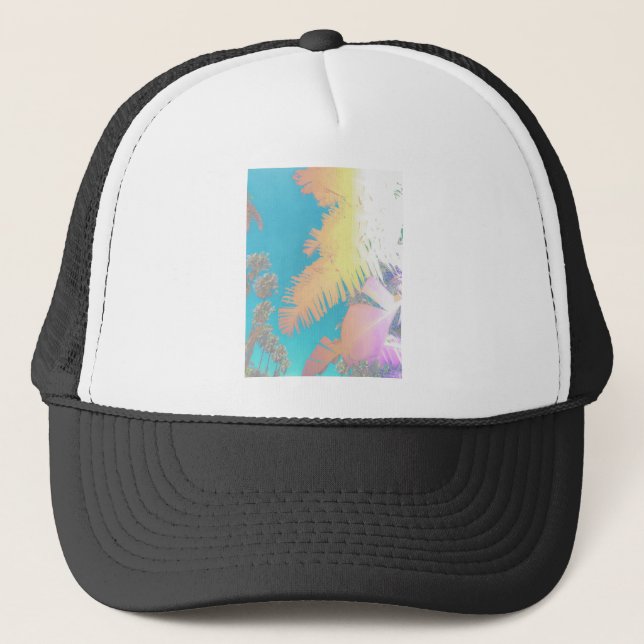 Positive Vibes Tropical Palm Trees Trucker Hat (Front)