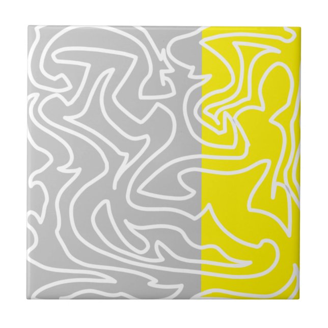 Positive Vibes Yellow Grey Abstract Tile (Front)