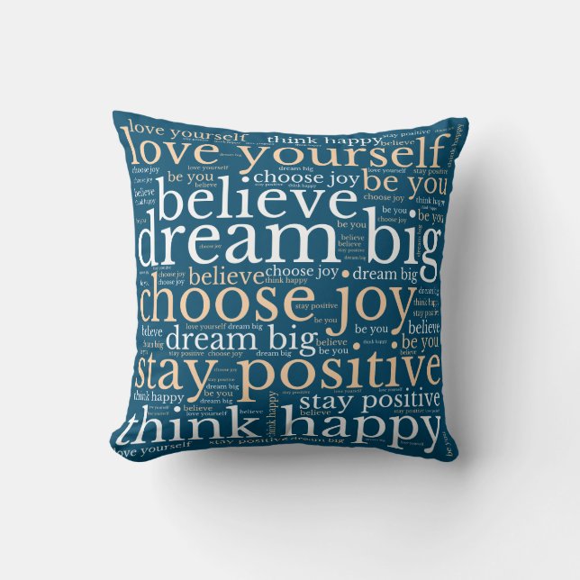 Positive WordArt Pattern White Cream Turquoise Cushion (Front)