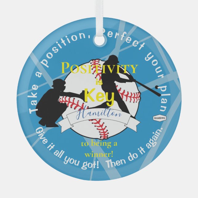 Positivity Baseball Ornament Blue HAMbyWG (Front)