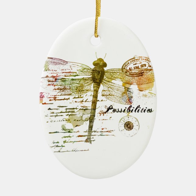 Possibilities dragonfly ceramic tree decoration (Front)