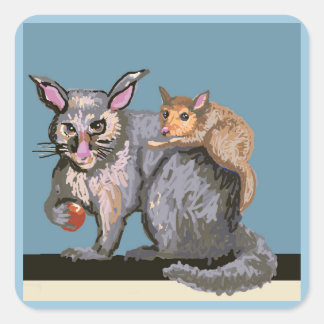 Possum and baby square sticker