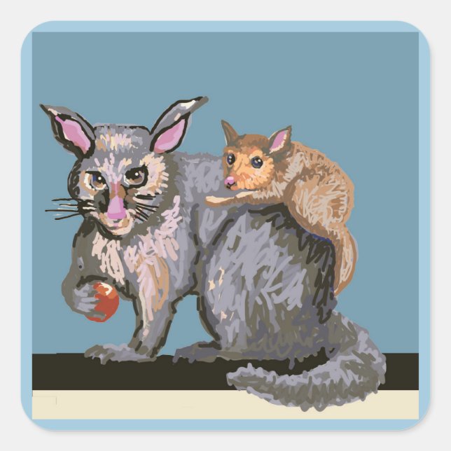 Possum and baby square sticker (Front)