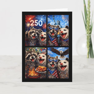 Possum And Racoon 4th Of July Selfie 250th Birthd Card