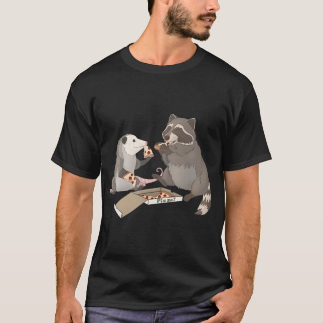 Possum and Racoon eating pizza T-Shirt (Front)