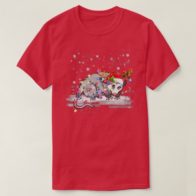 Possum Christmas Lights Santa Reindeer Possum Love T-Shirt (Design Front)