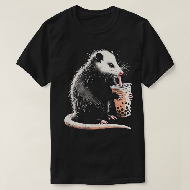 Possum Drinking Boba Tea Cute Opossum Bubble Tea L T-Shirt (Design Front)