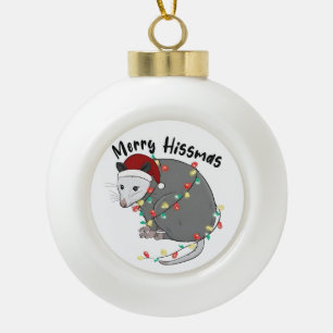 Possum Eat Trash Christmas Lights Merry Hissmass Ceramic Ball Christmas Ornament