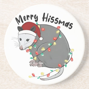 Possum Eat Trash Christmas Lights Merry Hissmass Coaster