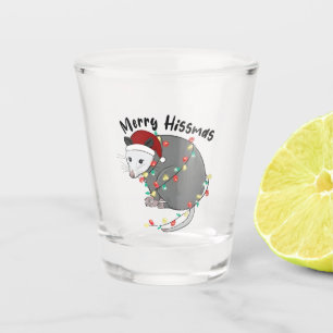 Possum Eat Trash Christmas Lights Merry Hissmass Shot Glass