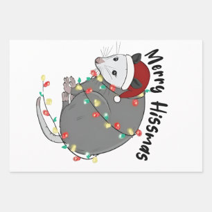 Possum Eat Trash Christmas Lights Merry Hissmass Wrapping Paper Sheet