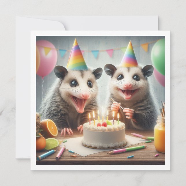 Possum eating cake birthday invitation (Front)